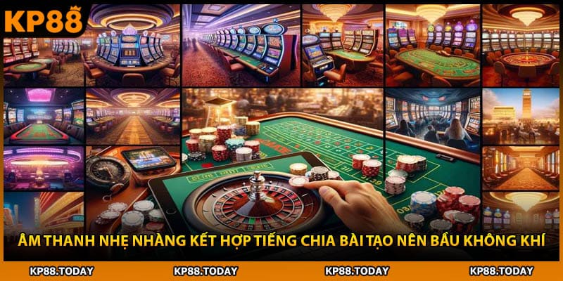 Âm thanh nhẹ nhàng kết hợp tiếng chia bài tạo nên bầu không khí