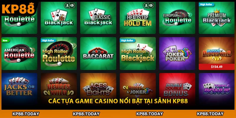 Các tựa game casino nổi bật tại sảnh KP88