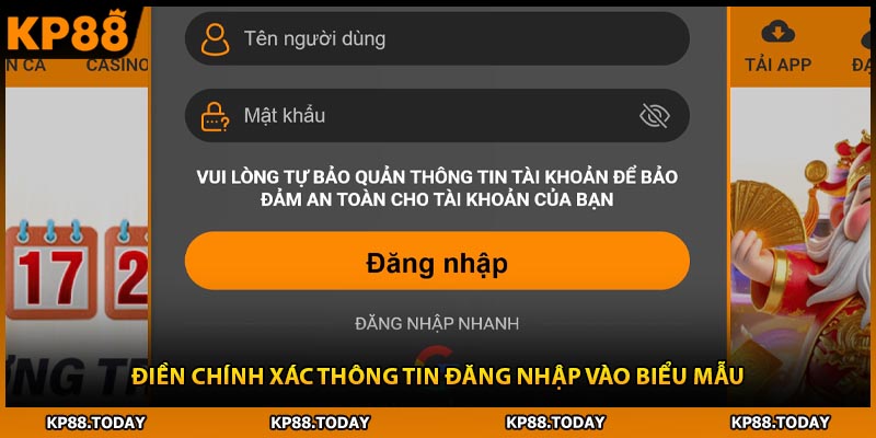 Điền chính xác thông tin đăng nhập vào biểu mẫu